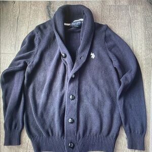 U.S. Polo Assn. Navy Shawl-Collar Knit Cardigan with Logo